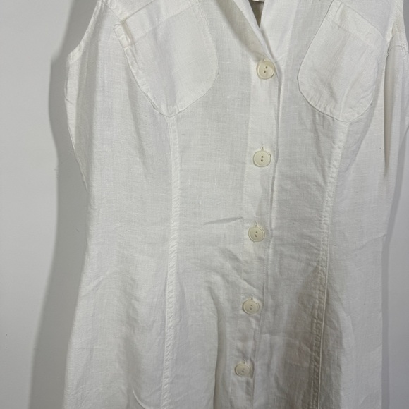 Falda White Linen Button-Up Dress Size 44 Sleeveless Summer Casual - Picture 3 of 11